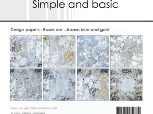 SBP528 Simple and Basic Design Papirblok 15 x 15 cm, Roses are ...frozen blue and gold