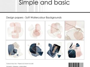 SBP547 Simple and Basic Design Papirblok 15 x 15 cm, Soft Watercolour Backgrounds