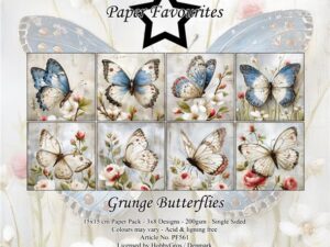 PF561 Paper Favourites, Papirsblok 15x15, Grunge Butterflies - Sommerfugle